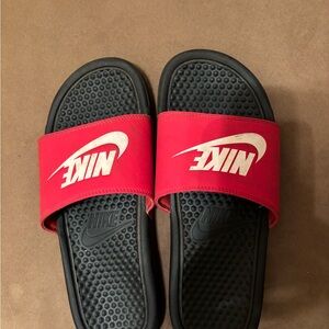 Nike Black and Red Slide Sandals